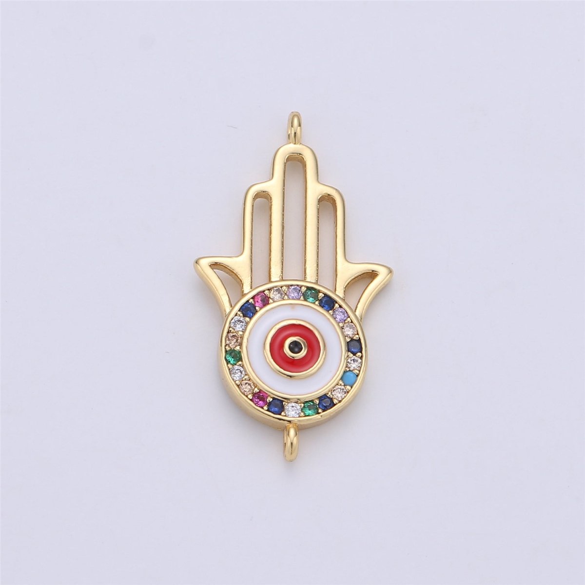 Colorful Gold Hamsa Hand Connector Rainbow Micro Pave Hamsa Charm Connector for Bracelet Necklace Earring Component F - 333 F - 334 - DLUXCA