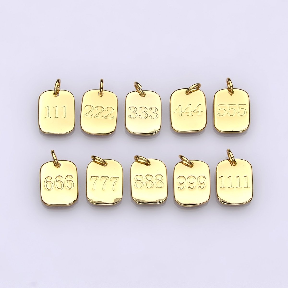 Dainty 24K Gold Filled Angel Number Numerology Engraved Small Military Tag Charm add on Pendant | AC072 - AC081 - DLUXCA