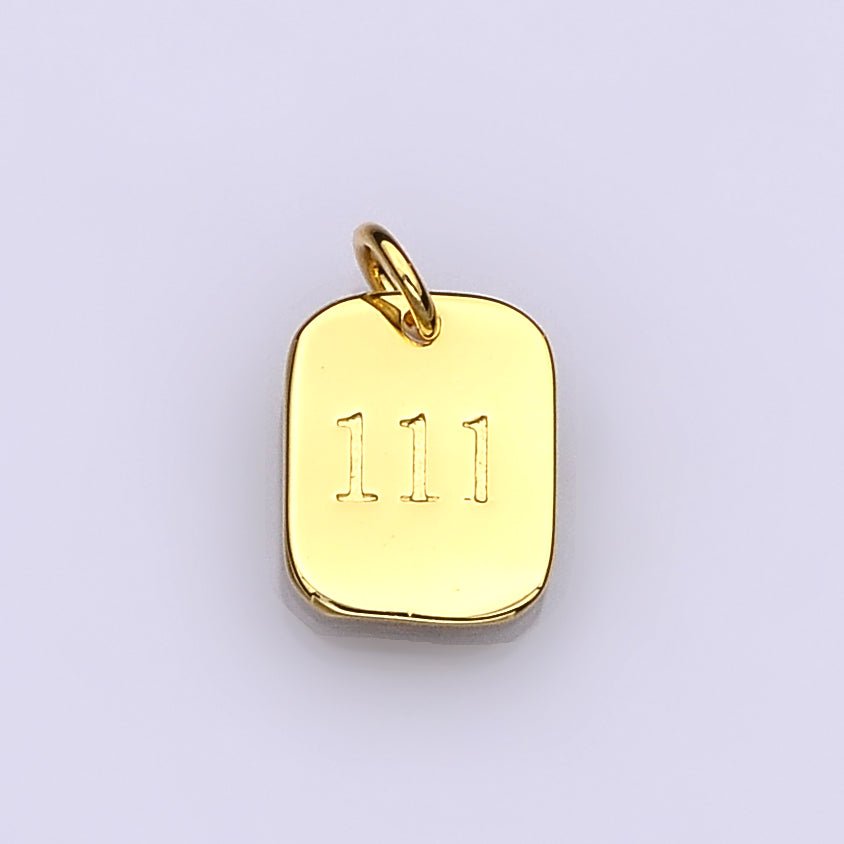 Dainty 24K Gold Filled Angel Number Numerology Engraved Small Military Tag Charm add on Pendant | AC072 - AC081 - DLUXCA