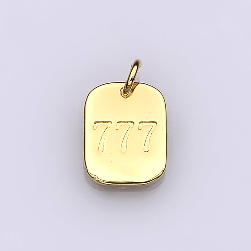 Dainty 24K Gold Filled Angel Number Numerology Engraved Small Military Tag Charm add on Pendant | AC072 - AC081 - DLUXCA