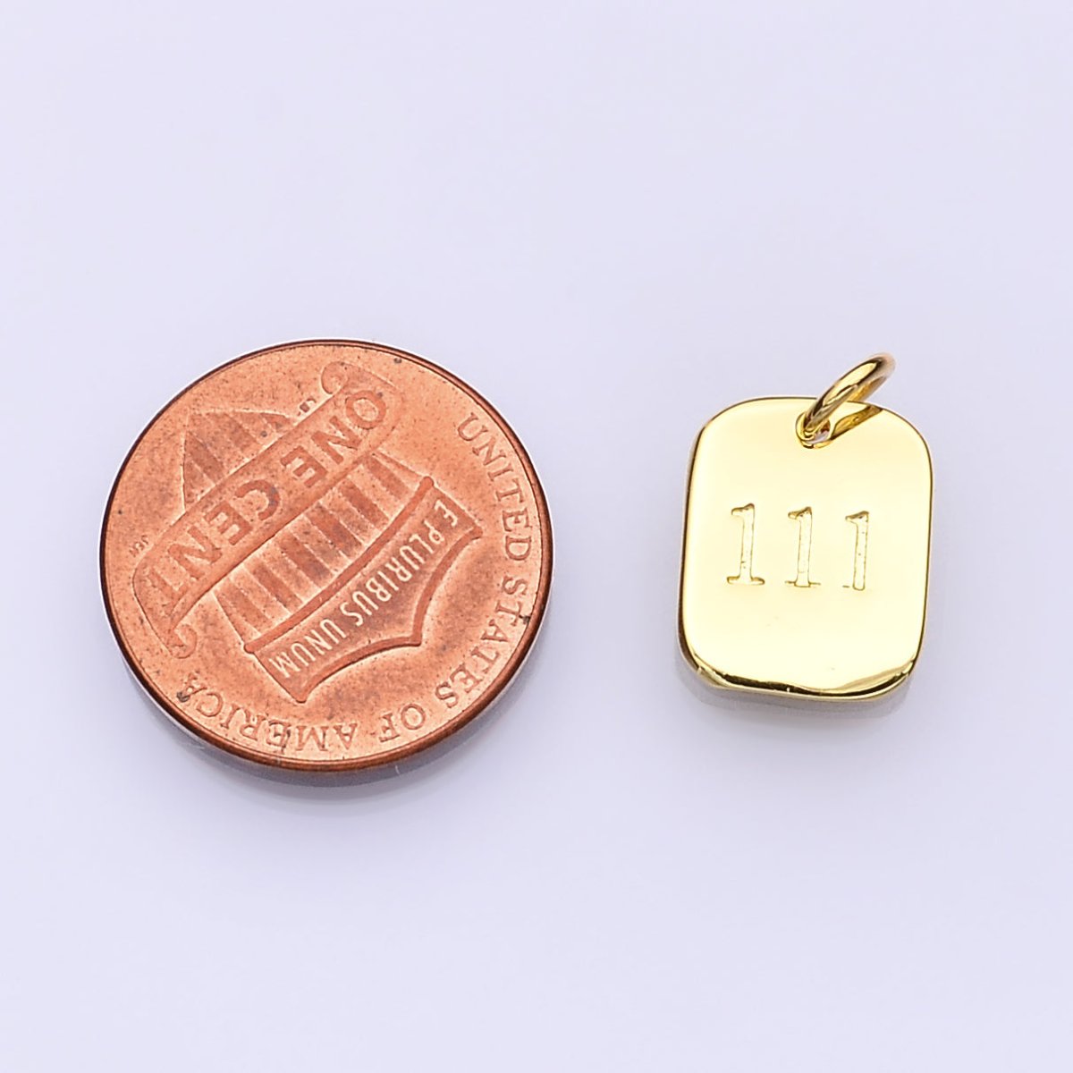 Dainty 24K Gold Filled Angel Number Numerology Engraved Small Military Tag Charm add on Pendant | AC072 - AC081 - DLUXCA