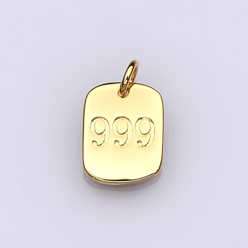 Dainty 24K Gold Filled Angel Number Numerology Engraved Small Military Tag Charm add on Pendant | AC072 - AC081 - DLUXCA