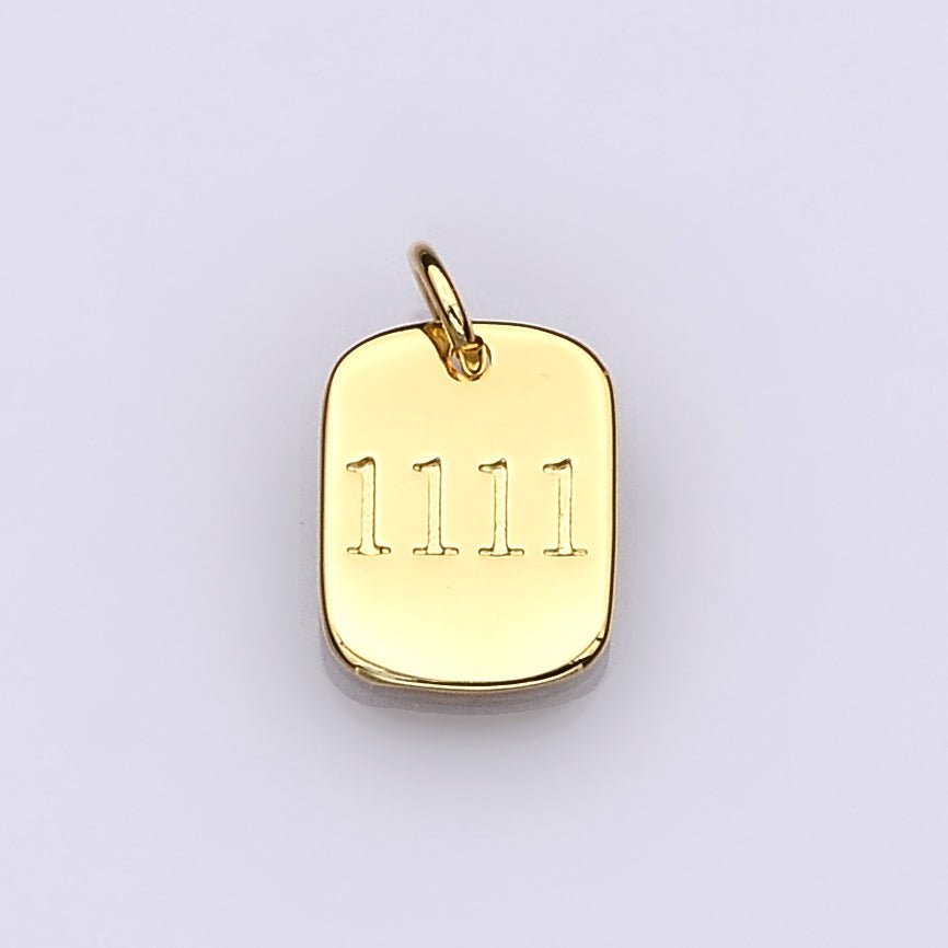 Dainty 24K Gold Filled Angel Number Numerology Engraved Small Military Tag Charm add on Pendant | AC072 - AC081 - DLUXCA