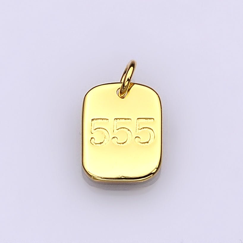 Dainty 24K Gold Filled Angel Number Numerology Engraved Small Military Tag Charm add on Pendant | AC072 - AC081 - DLUXCA