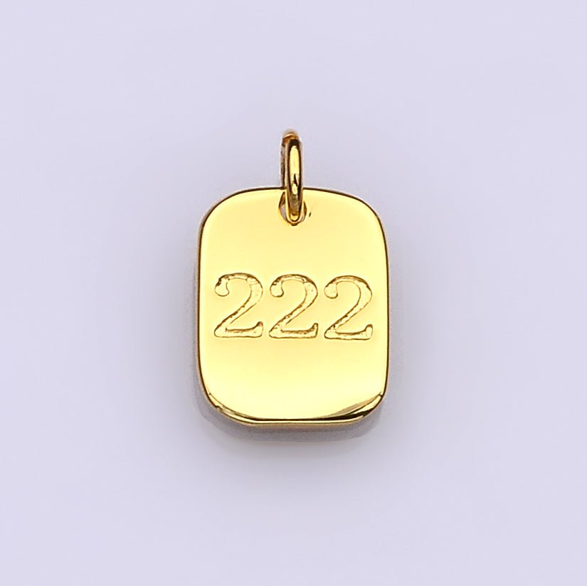 Dainty 24K Gold Filled Angel Number Numerology Engraved Small Military Tag Charm add on Pendant | AC072 - AC081 - DLUXCA