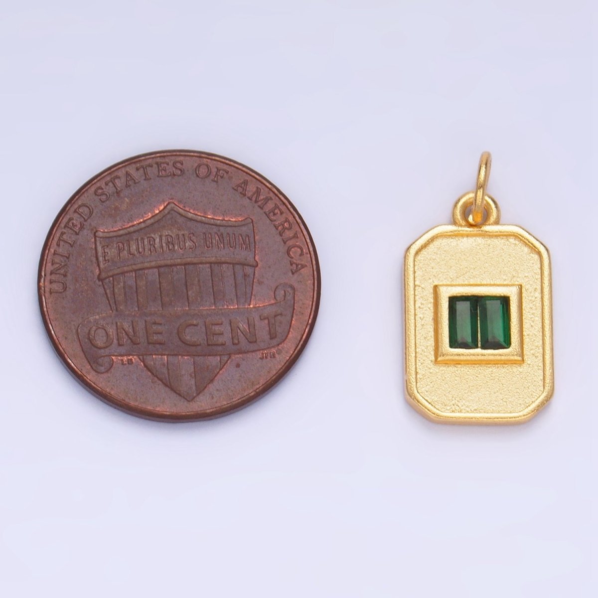 Dainty Emerald Green CZ Square Gold Filled Medallion Charm Tiny Small Pendant Tag E - 869 - DLUXCA