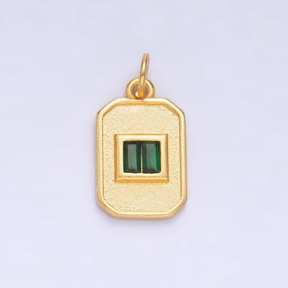 Dainty Emerald Green CZ Square Gold Filled Medallion Charm Tiny Small Pendant Tag E - 869 - DLUXCA