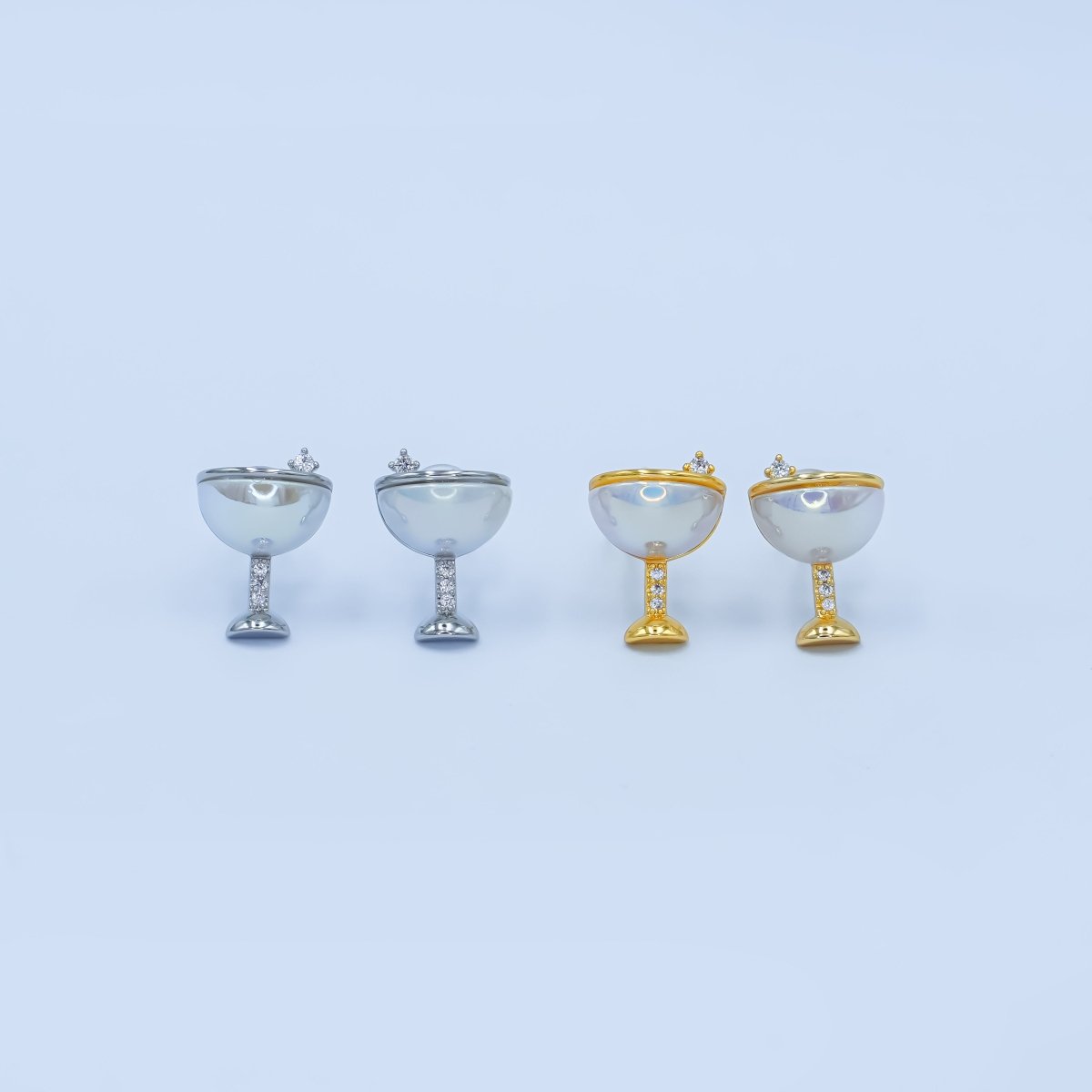 Dainty Gold Silver Cubic Zirconia Wine Glass Stud Earrings | AB335 - DLUXCA