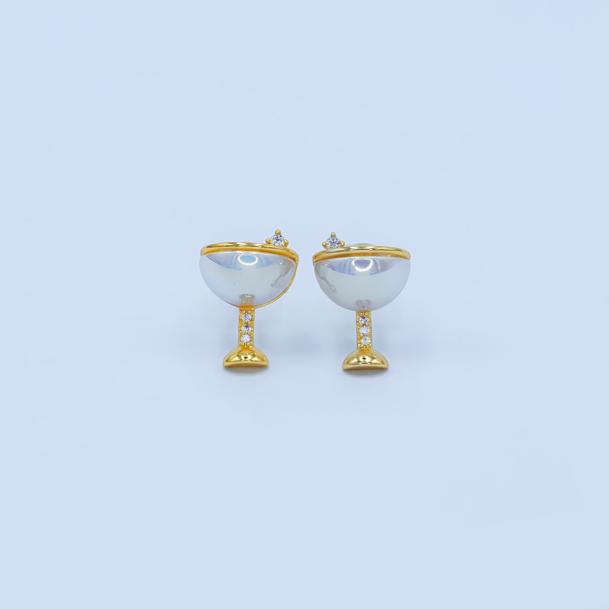 Dainty Gold Silver Cubic Zirconia Wine Glass Stud Earrings | AB335 - DLUXCA