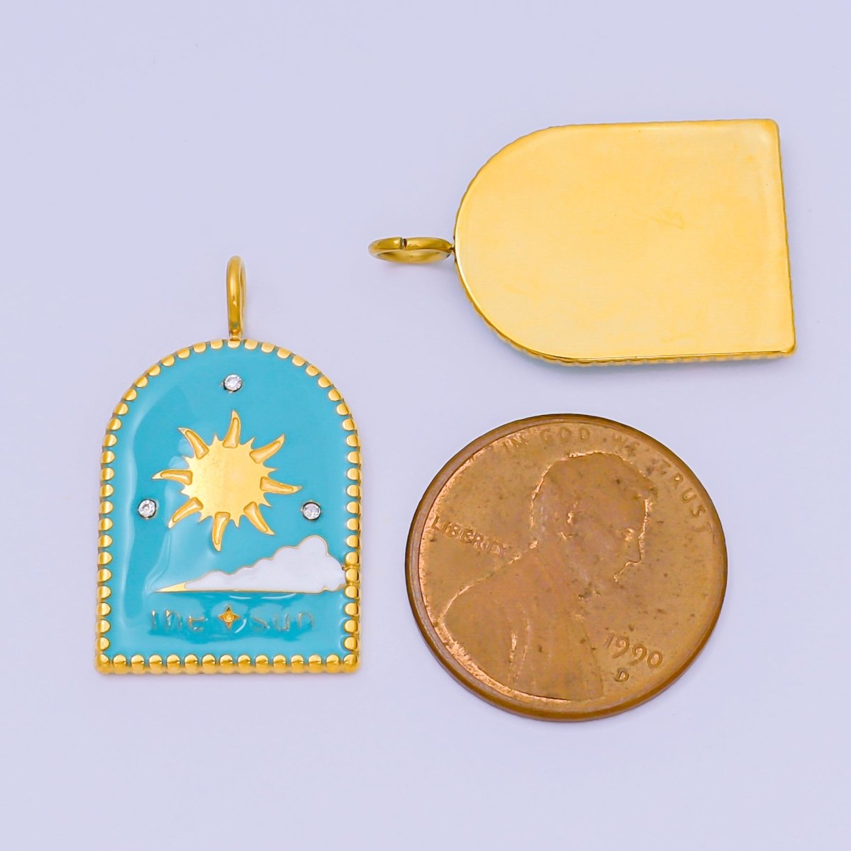 Dainty Gold Stainless Steel Sun Charm in Window Tag Enamel Morning Sky Pendant P - 1397 - DLUXCA