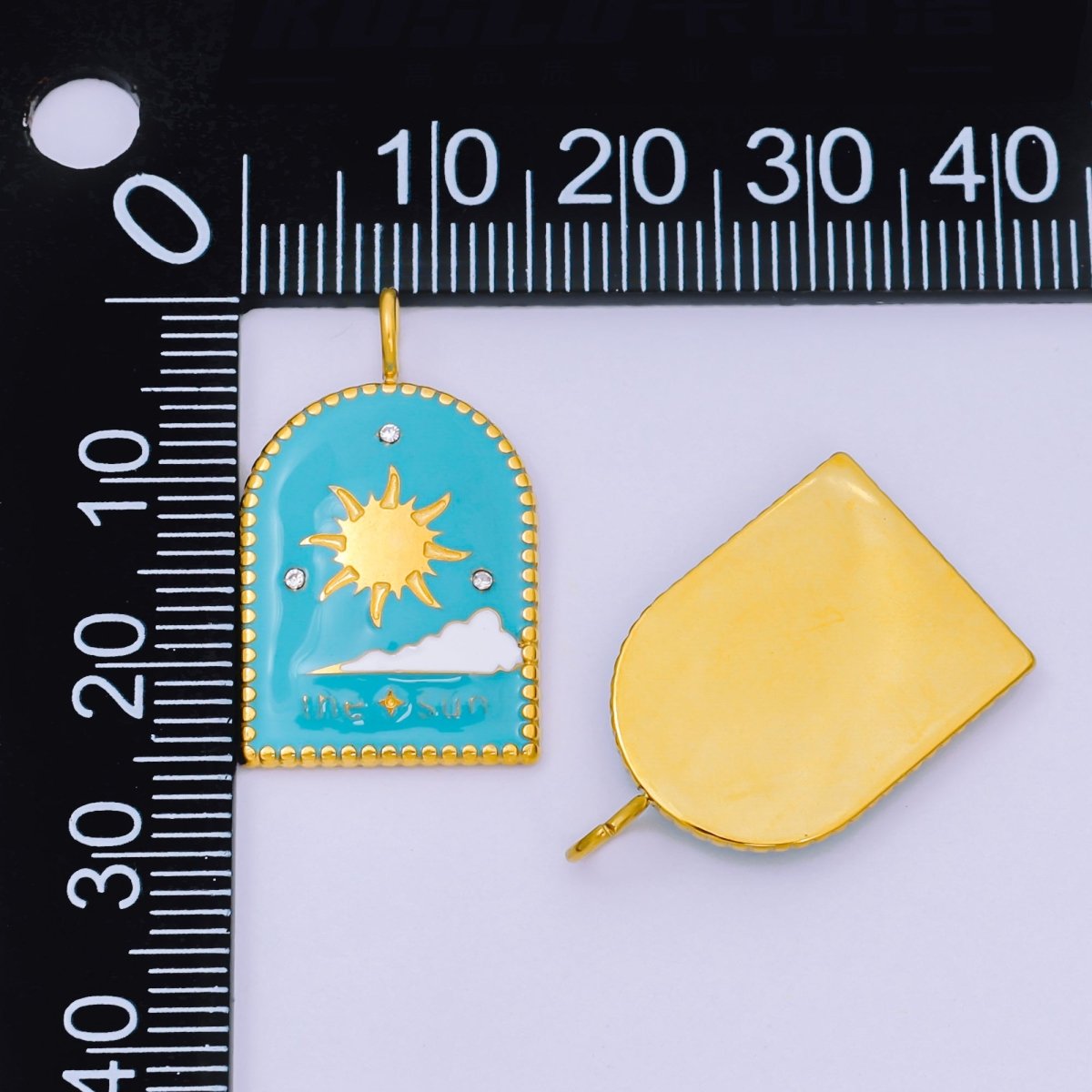 Dainty Gold Stainless Steel Sun Charm in Window Tag Enamel Morning Sky Pendant P - 1397 - DLUXCA