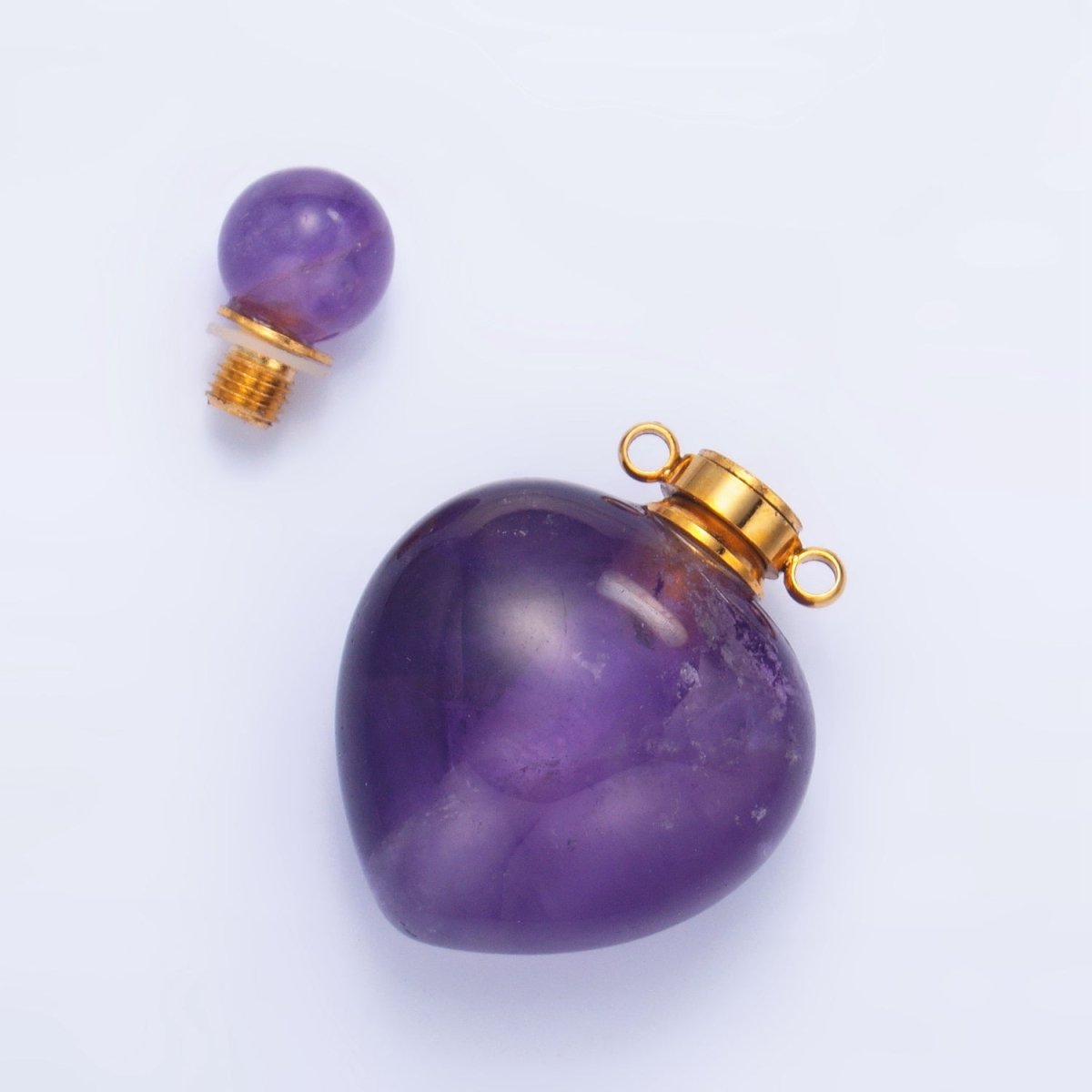 Dainty Heart Perfume Bottle Charm Rose Quartz Amethyst Aventurine Gemstone Essential Oil Bottle Pendant - DLUXCA