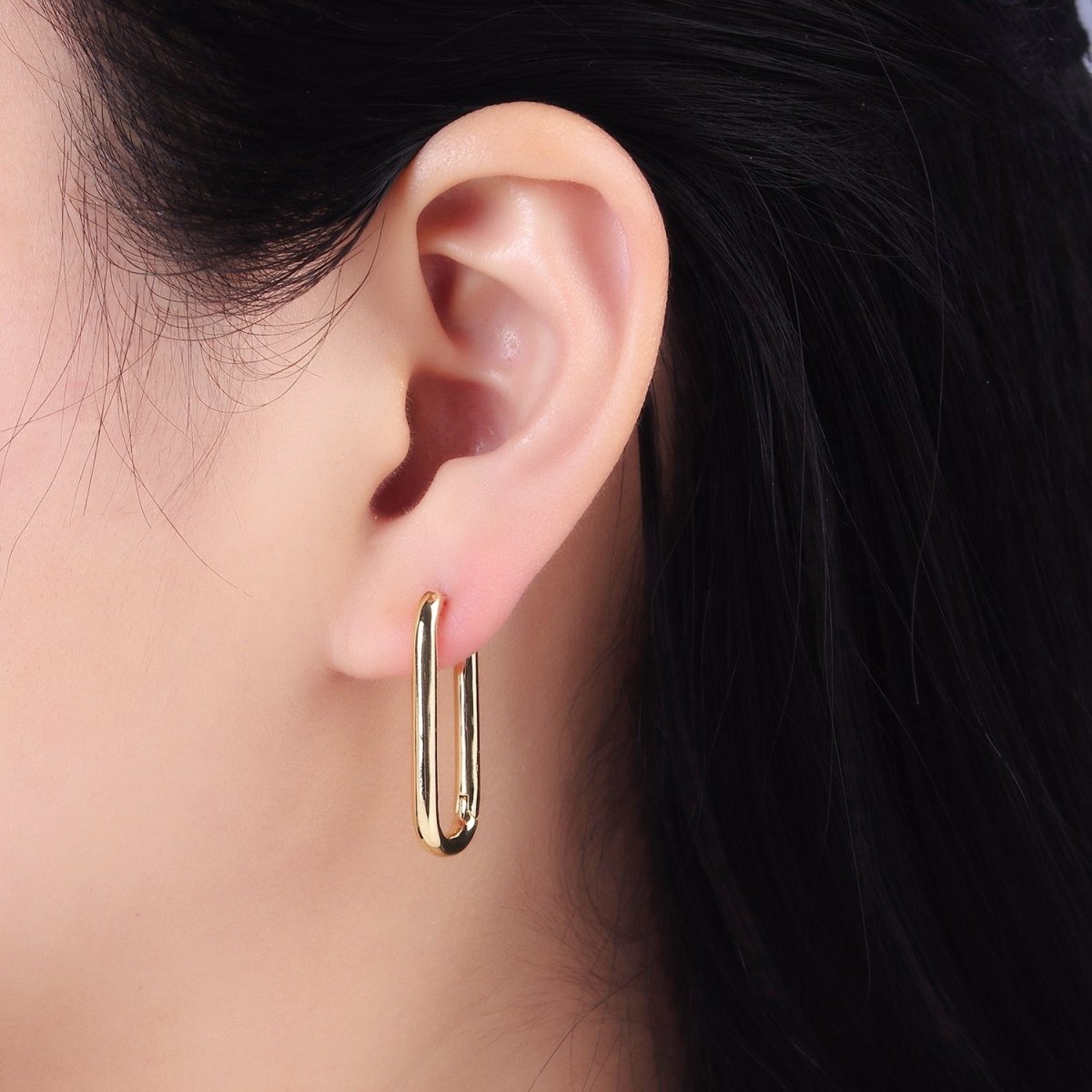 Dainty Link Hoop Earrings Minimalist Oblong Gold Filled Hoop Earring AB-1336 AB-1337 - DLUXCA