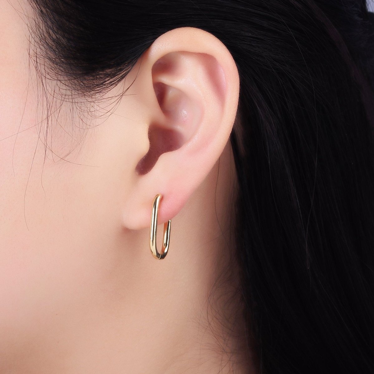 Dainty Link Hoop Earrings Minimalist Oblong Gold Filled Hoop Earring AB-1336 AB-1337 - DLUXCA
