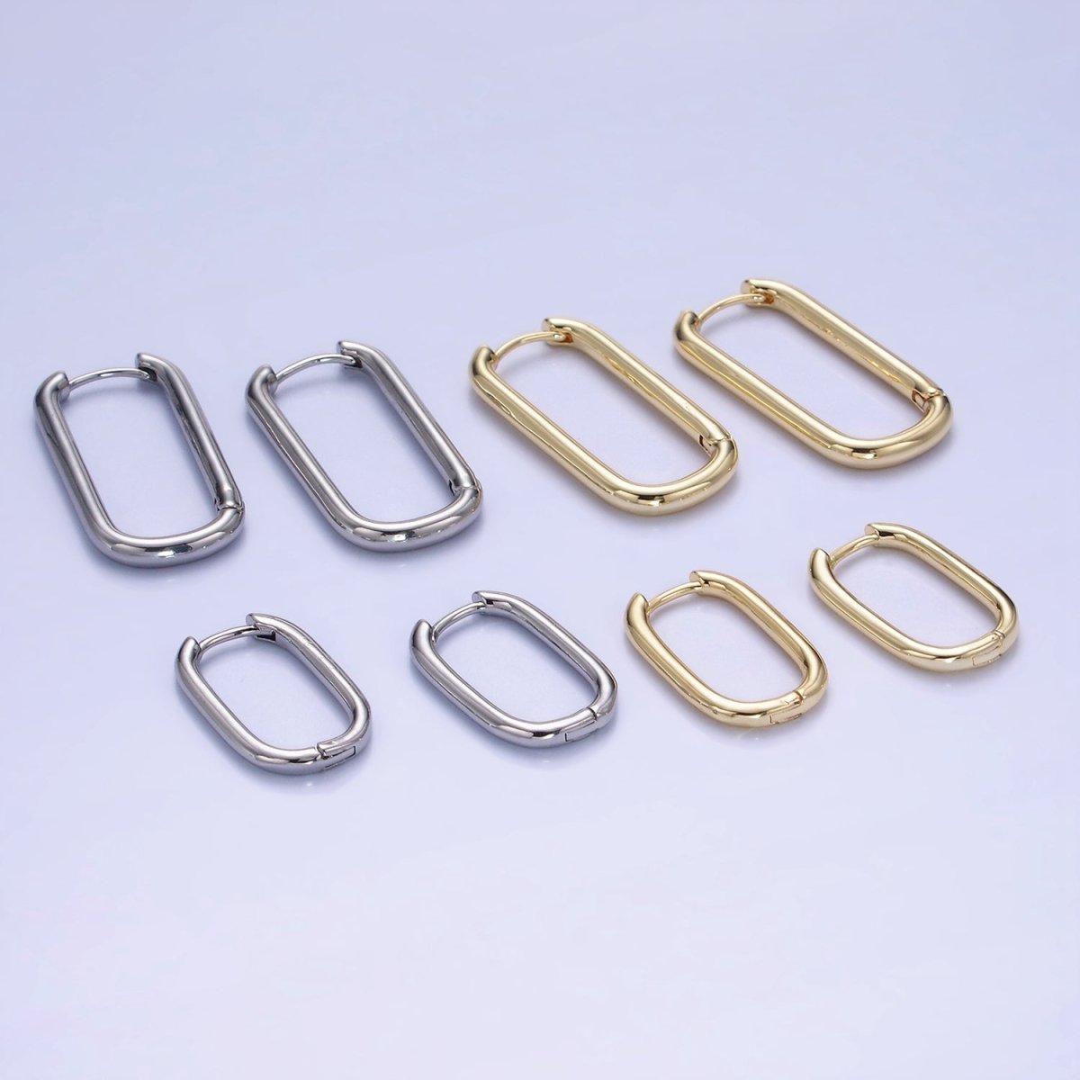 Dainty Link Hoop Earrings Minimalist Oblong Gold Filled Hoop Earring AB-1336 AB-1337 - DLUXCA