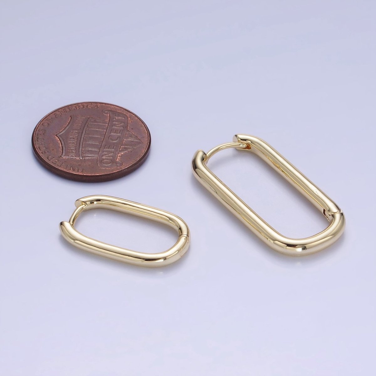 Dainty Link Hoop Earrings Minimalist Oblong Gold Filled Hoop Earring AB-1336 AB-1337 - DLUXCA