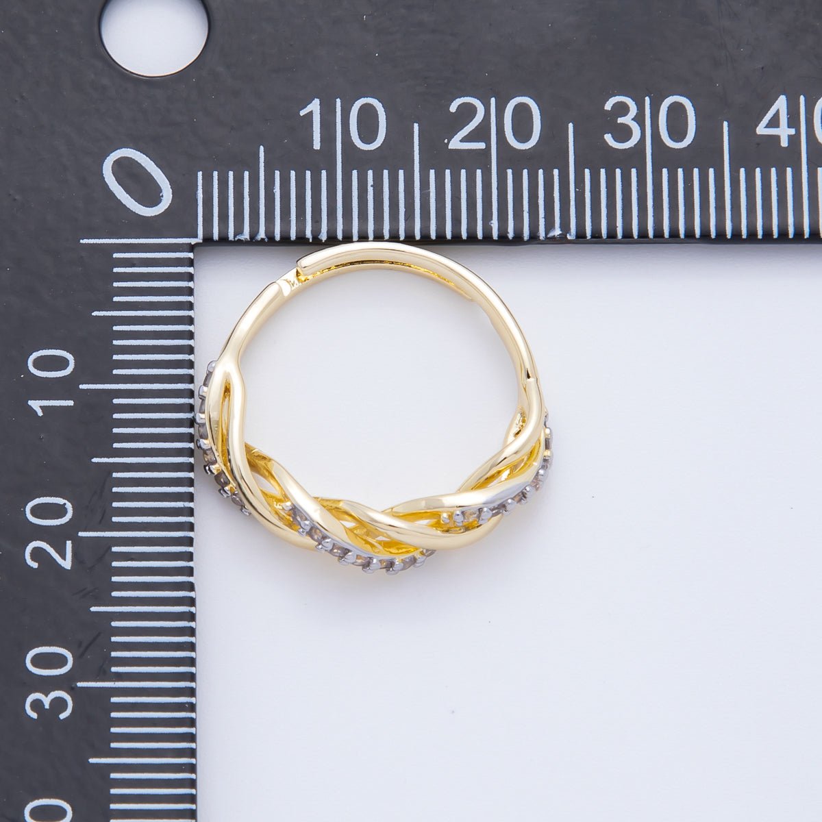 Dainty Mix Metal Gold Braided Ring with CZ Elegant Twist Band Adjustable O - 2114 - DLUXCA