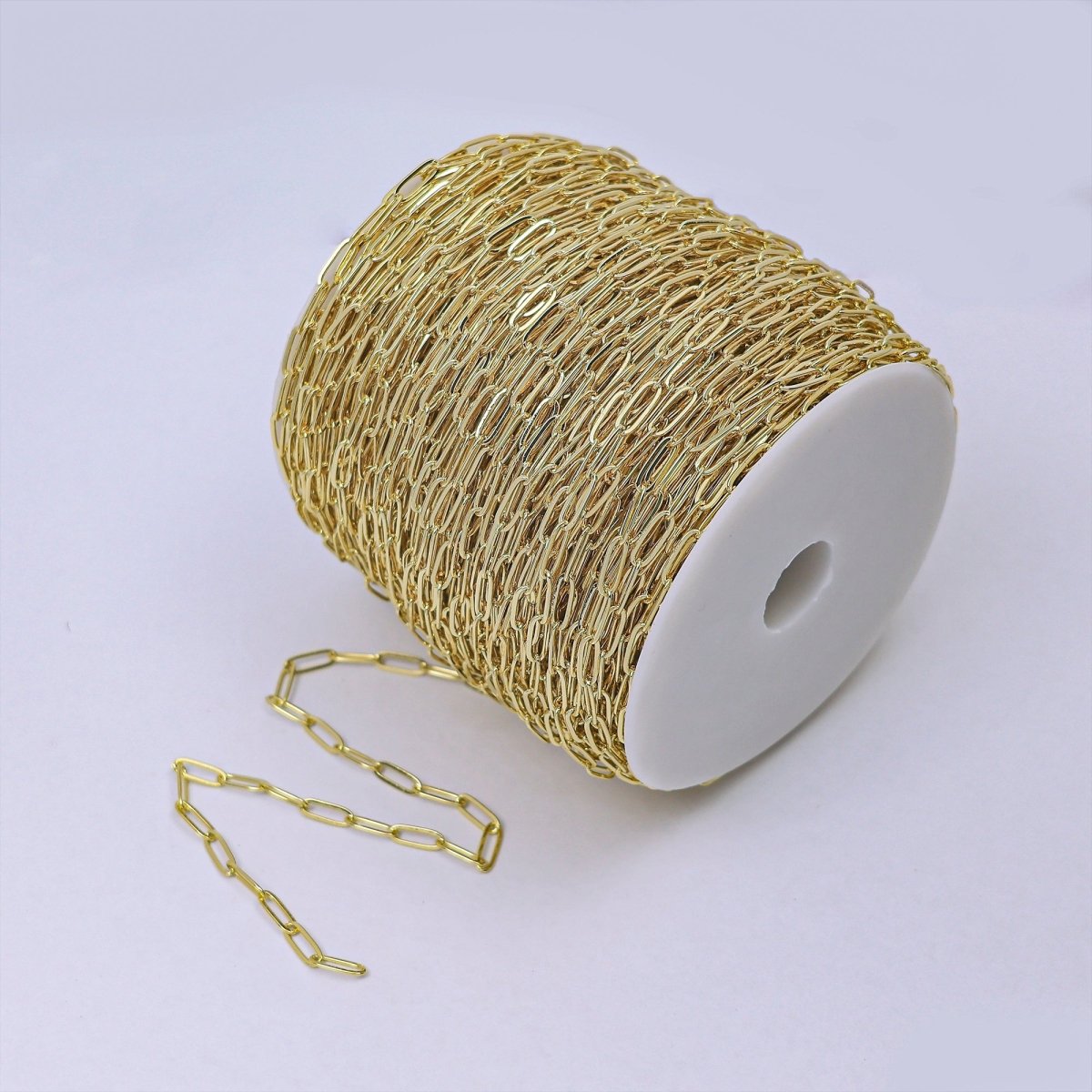 Dainty Paper Clip Chain Necklace, 24K Gold Filled Elongated Rectangle Paper Clip 3.5X10mm, Unfinished Chain | ROLL - 248 ROLL - 258 - DLUXCA