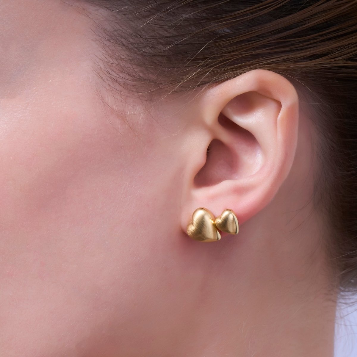 Double Minimalist Heart Stud Earrings in Gold & Silver | AE968 AE979 - DLUXCA