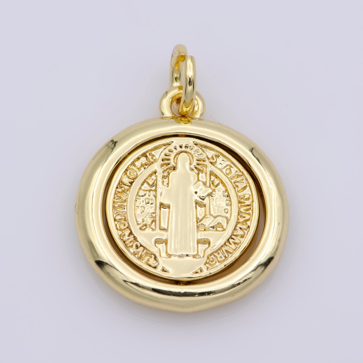 Double Sided Dainty Gold Filled Saint Benedict Charm Pray for You Spinner Pendant for Religious Jewelry Making Inspired M487 - DLUXCA