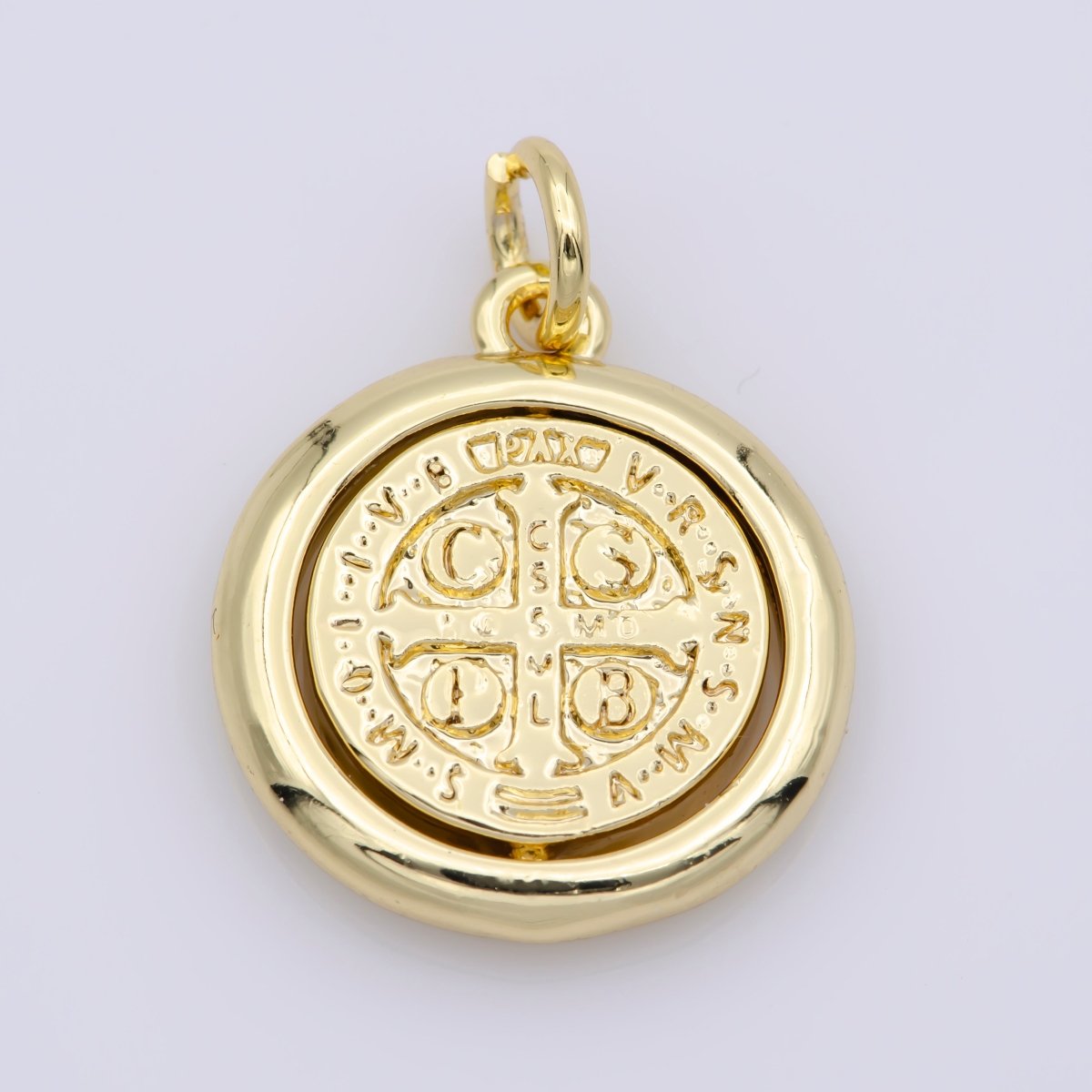 Double Sided Dainty Gold Filled Saint Benedict Charm Pray for You Spinner Pendant for Religious Jewelry Making Inspired M487 - DLUXCA