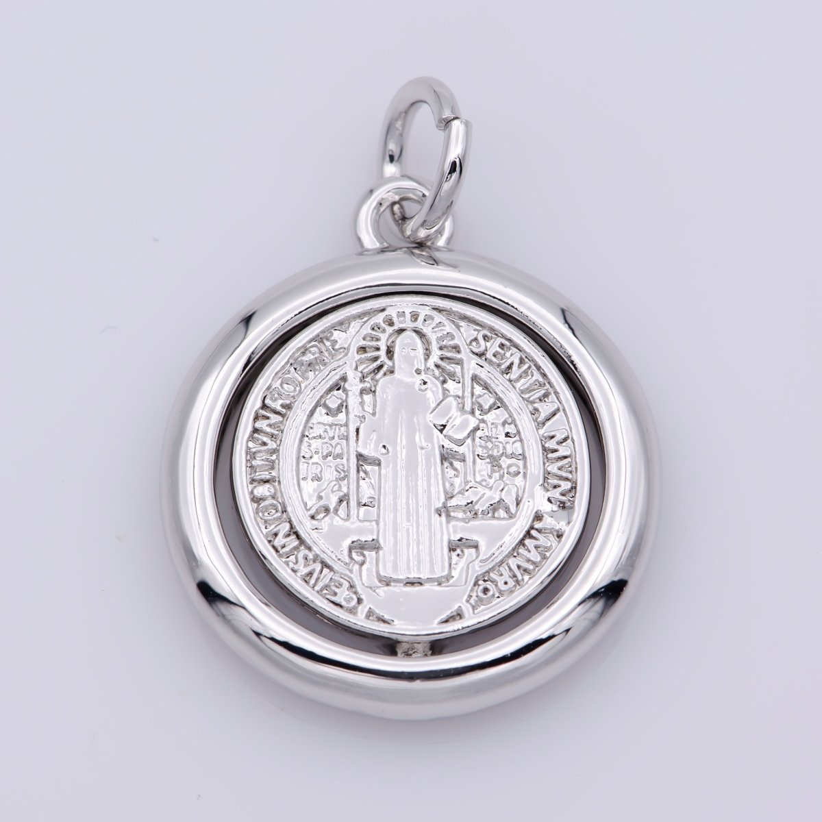 Double Sided Dainty Gold Filled Saint Benedict Charm Pray for You Spinner Pendant for Religious Jewelry Making Inspired M487 - DLUXCA