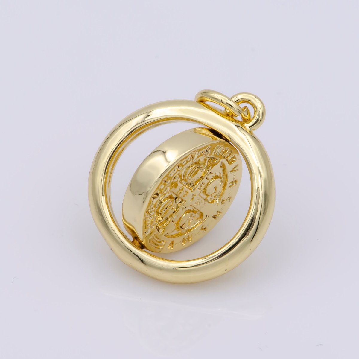 Double Sided Dainty Gold Filled Saint Benedict Charm Pray for You Spinner Pendant for Religious Jewelry Making Inspired M487 - DLUXCA