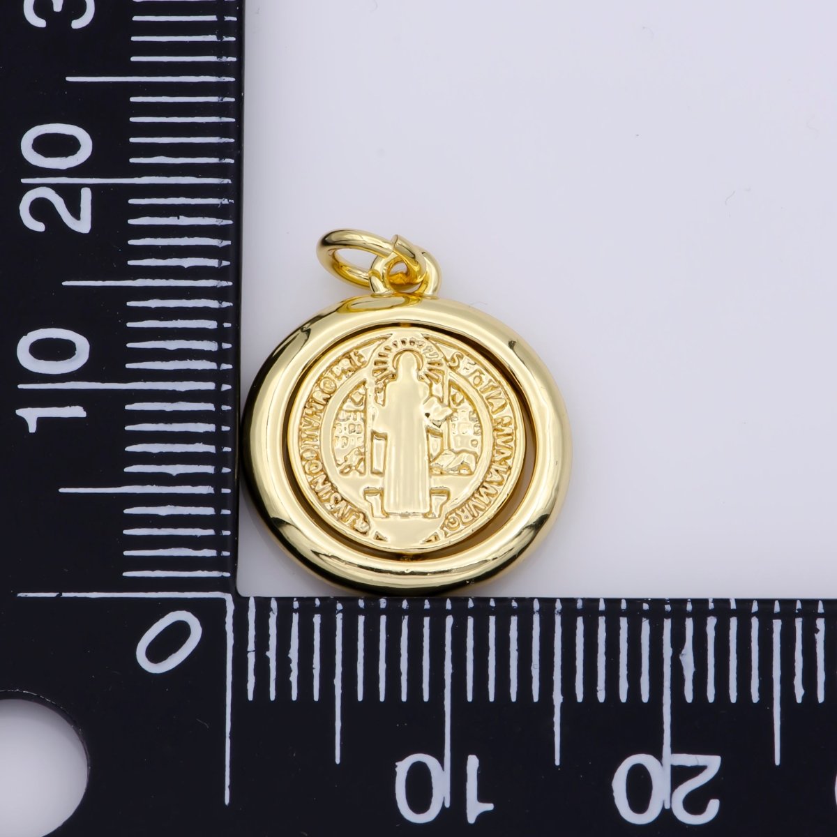 Double Sided Dainty Gold Filled Saint Benedict Charm Pray for You Spinner Pendant for Religious Jewelry Making Inspired M487 - DLUXCA