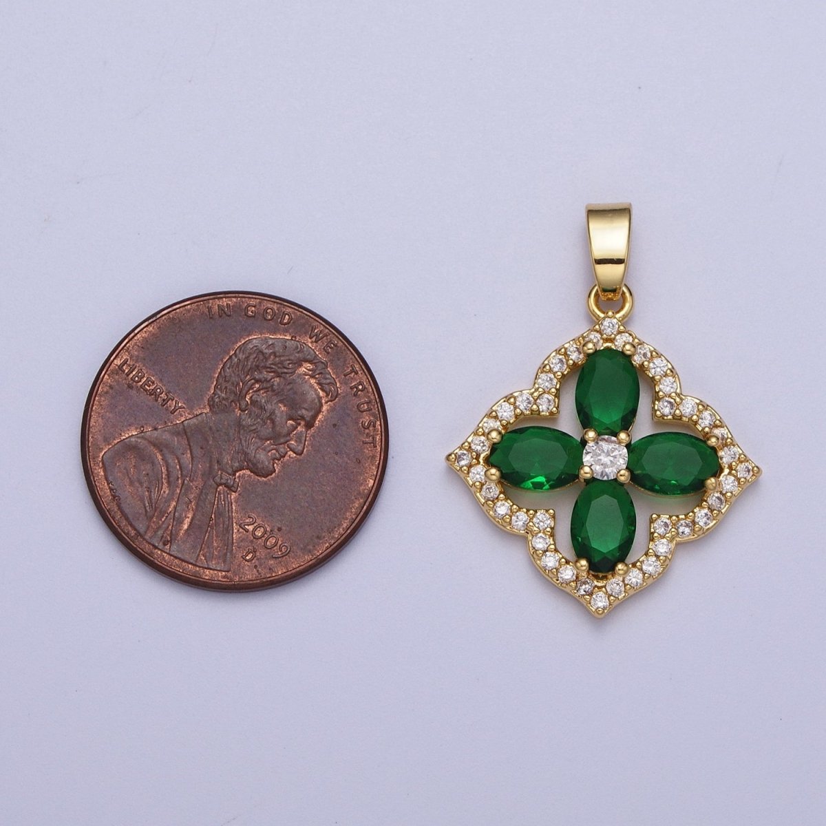 Emerald Green Curved Quatrefoil Micro Paved Cubic Zirconia St. Patrick Lucky Clover Jewelry | X - 548 - DLUXCA