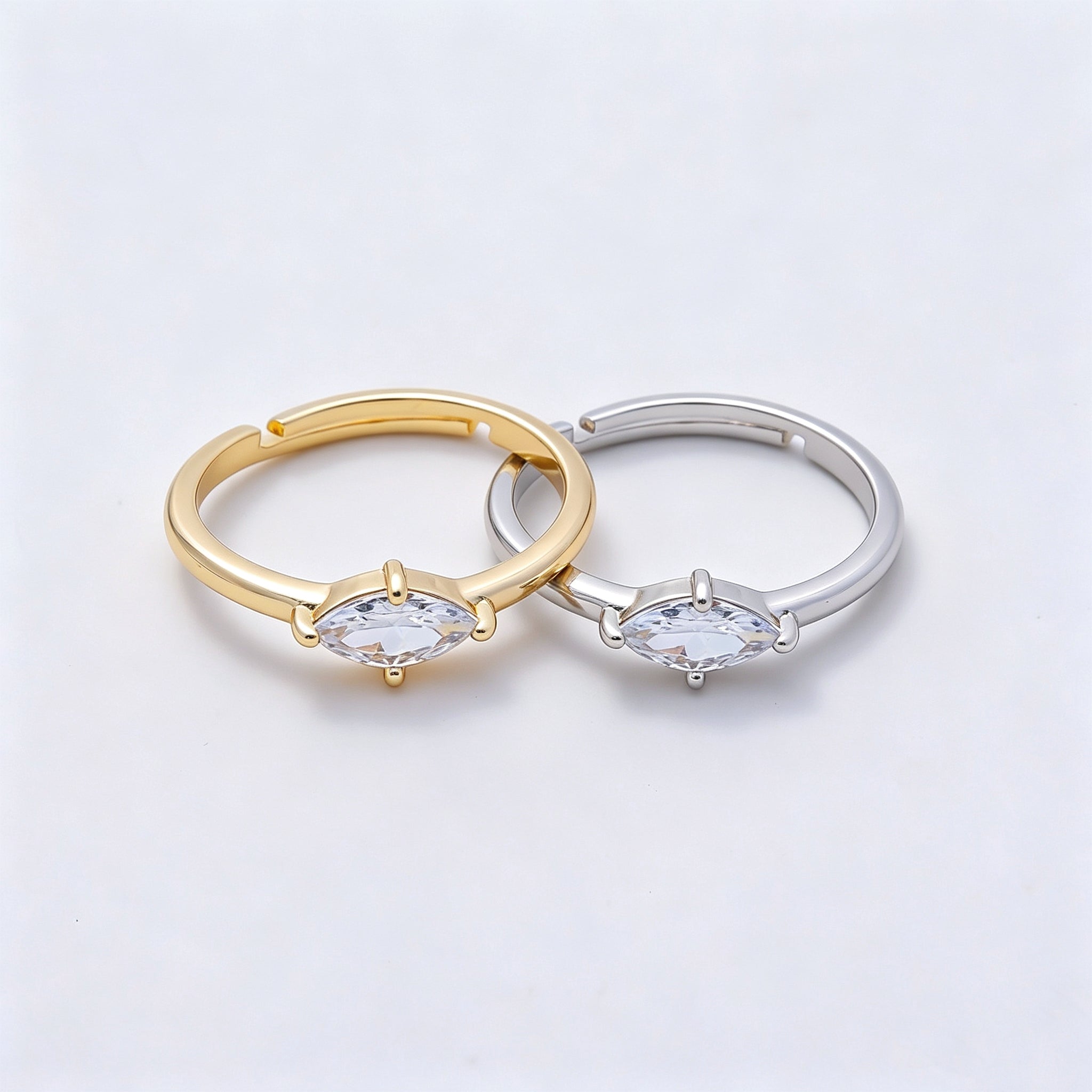 16K Gold Filled Clear Marquise CZ Solitaire Adjustable Ring in Gold & Silver | Rings-00153 Rings-00154