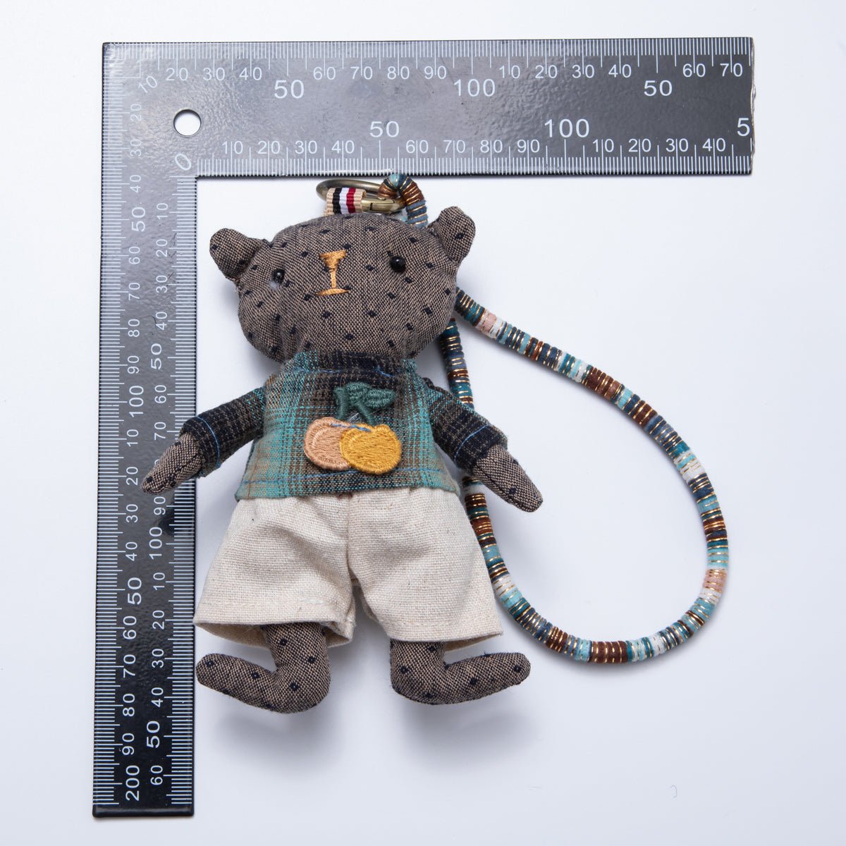 Fabric Doll Gingham Dress And Cardigan Black Teddy Keychain | WB - 00061 - WB - 00062 - DLUXCA
