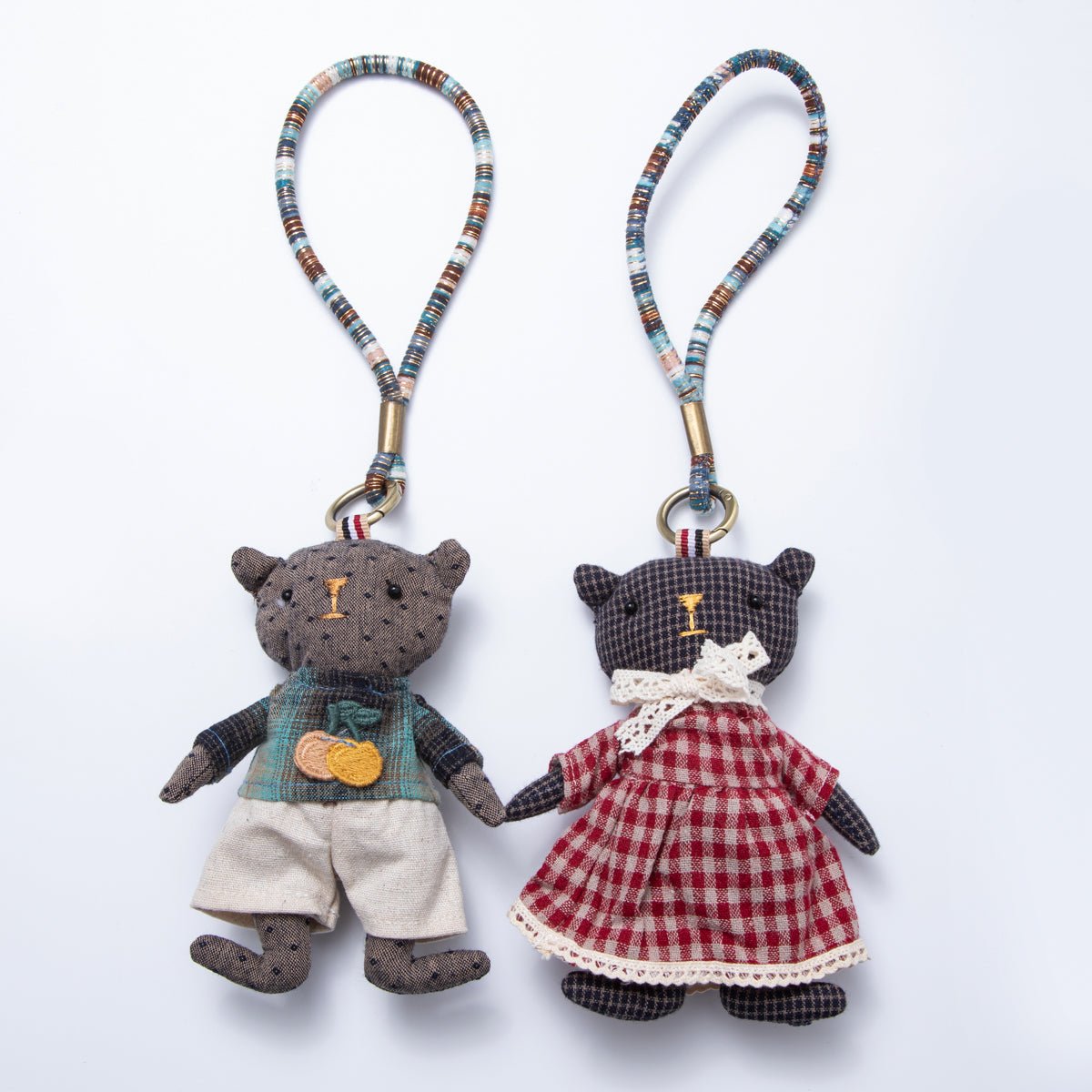 Fabric Doll Gingham Dress And Cardigan Black Teddy Keychain | WB - 00061 - WB - 00062 - DLUXCA