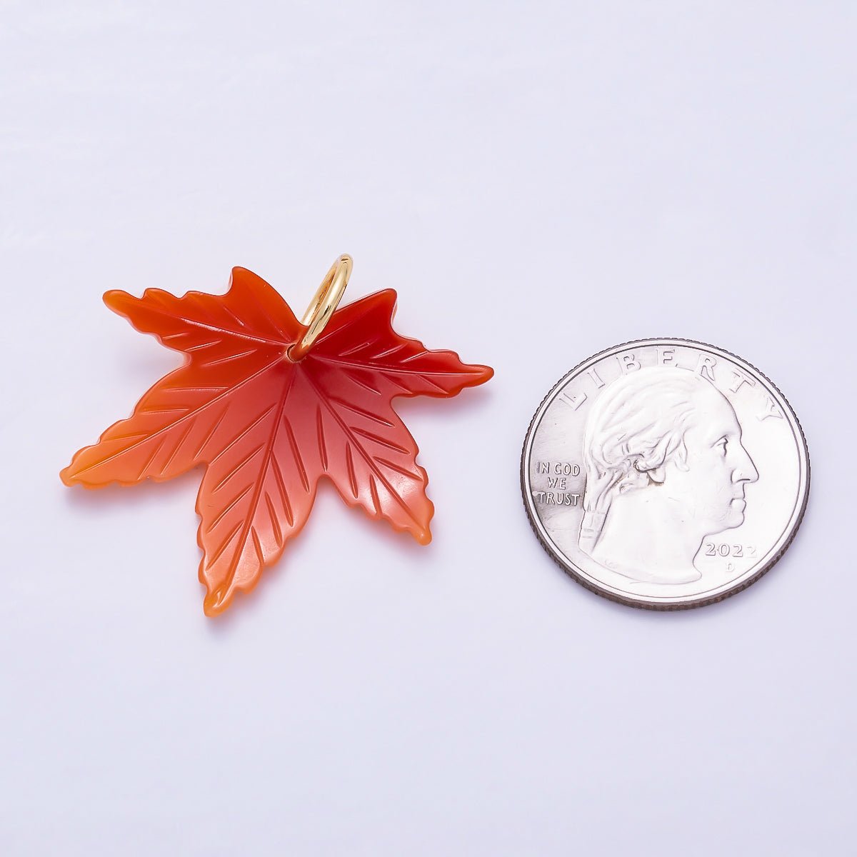 FALL 16K Gold Filled 32mm Red Maple Leaf Autumn Fall Resin Charm | Charms-01568 - DLUXCA