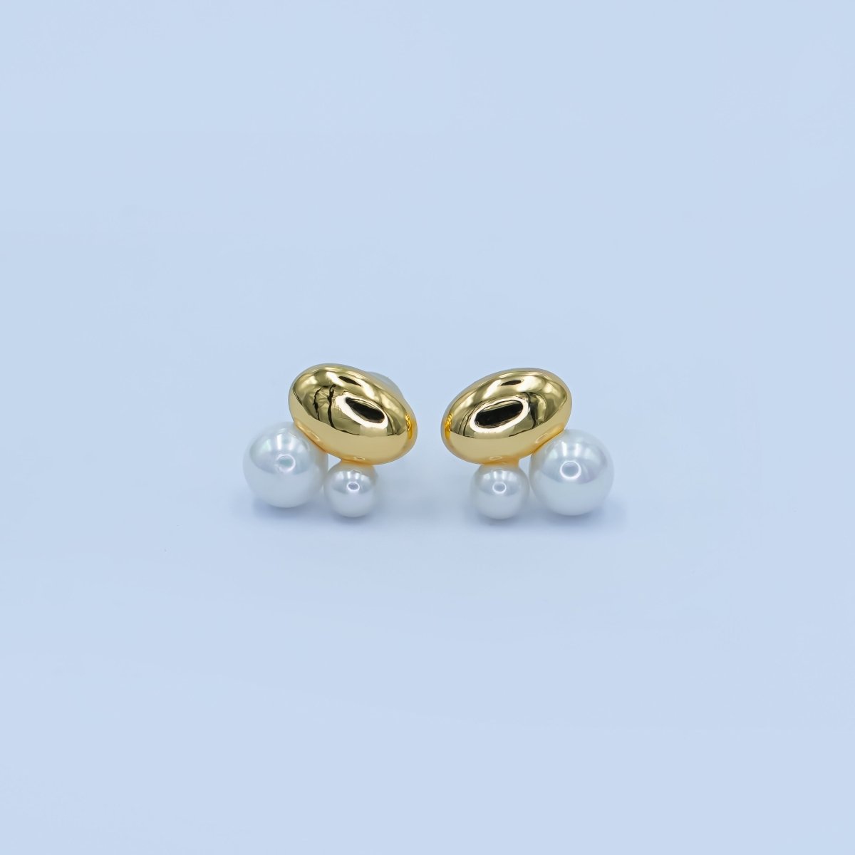 Faux Pearl Bean Stud Earrings in Gold Silver Jewelry AB309 - DLUXCA