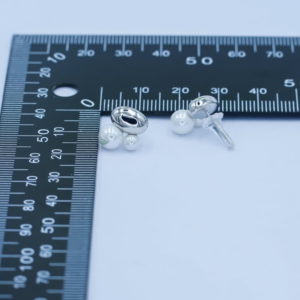 Faux Pearl Bean Stud Earrings in Gold Silver Jewelry AB309 - DLUXCA