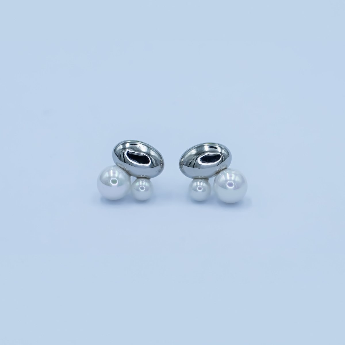 Faux Pearl Bean Stud Earrings in Gold Silver Jewelry AB309 - DLUXCA