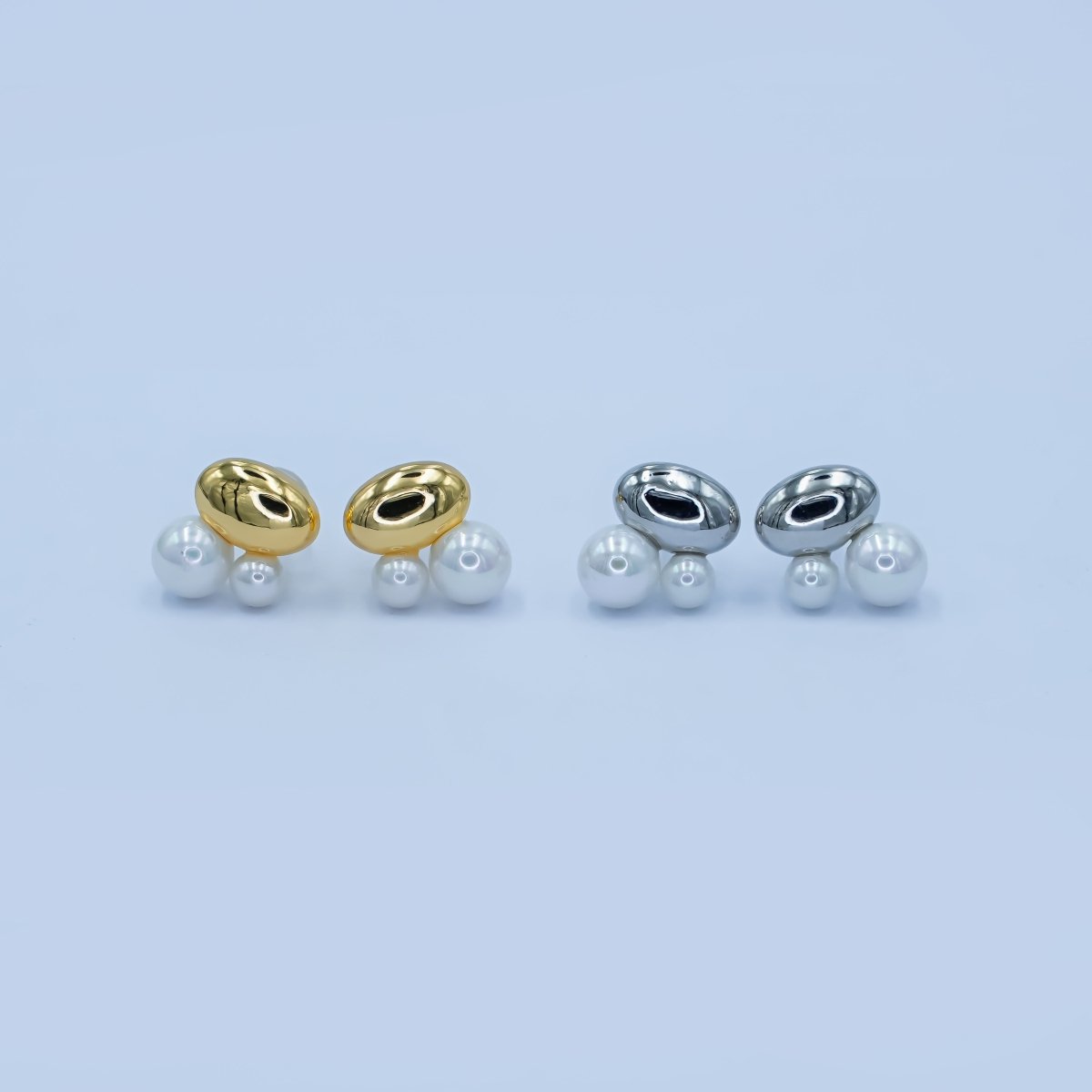 Faux Pearl Bean Stud Earrings in Gold Silver Jewelry AB309 - DLUXCA