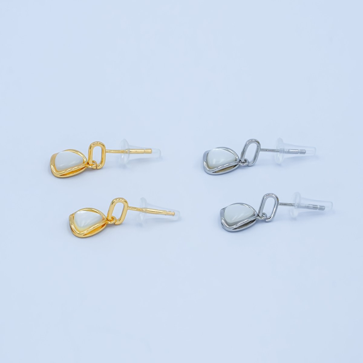 Faux Pearl Dangle Rhombus Stud Earrings in Gold Silver Jewelry AB - 646 - DLUXCA