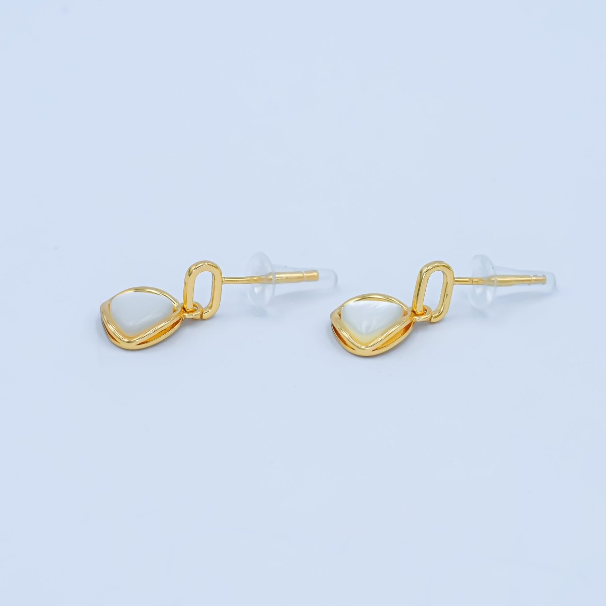 Faux Pearl Dangle Rhombus Stud Earrings in Gold Silver Jewelry AB - 646 - DLUXCA