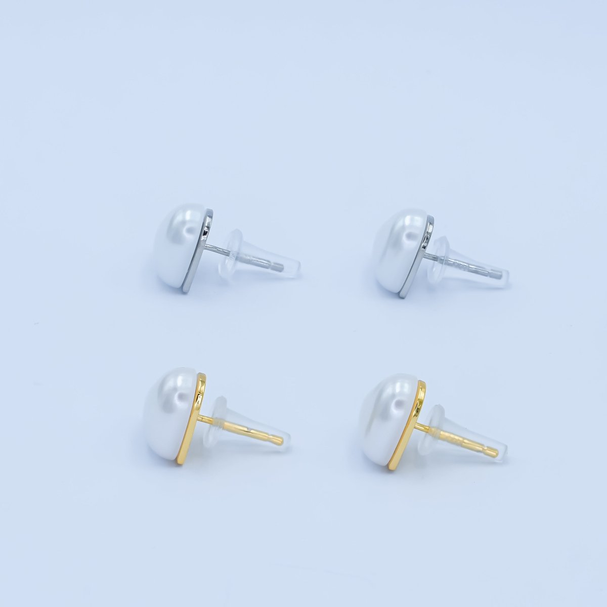 Faux Pearl Heart Stud Earrings in Gold Silver Jewelry AB - 550 - DLUXCA