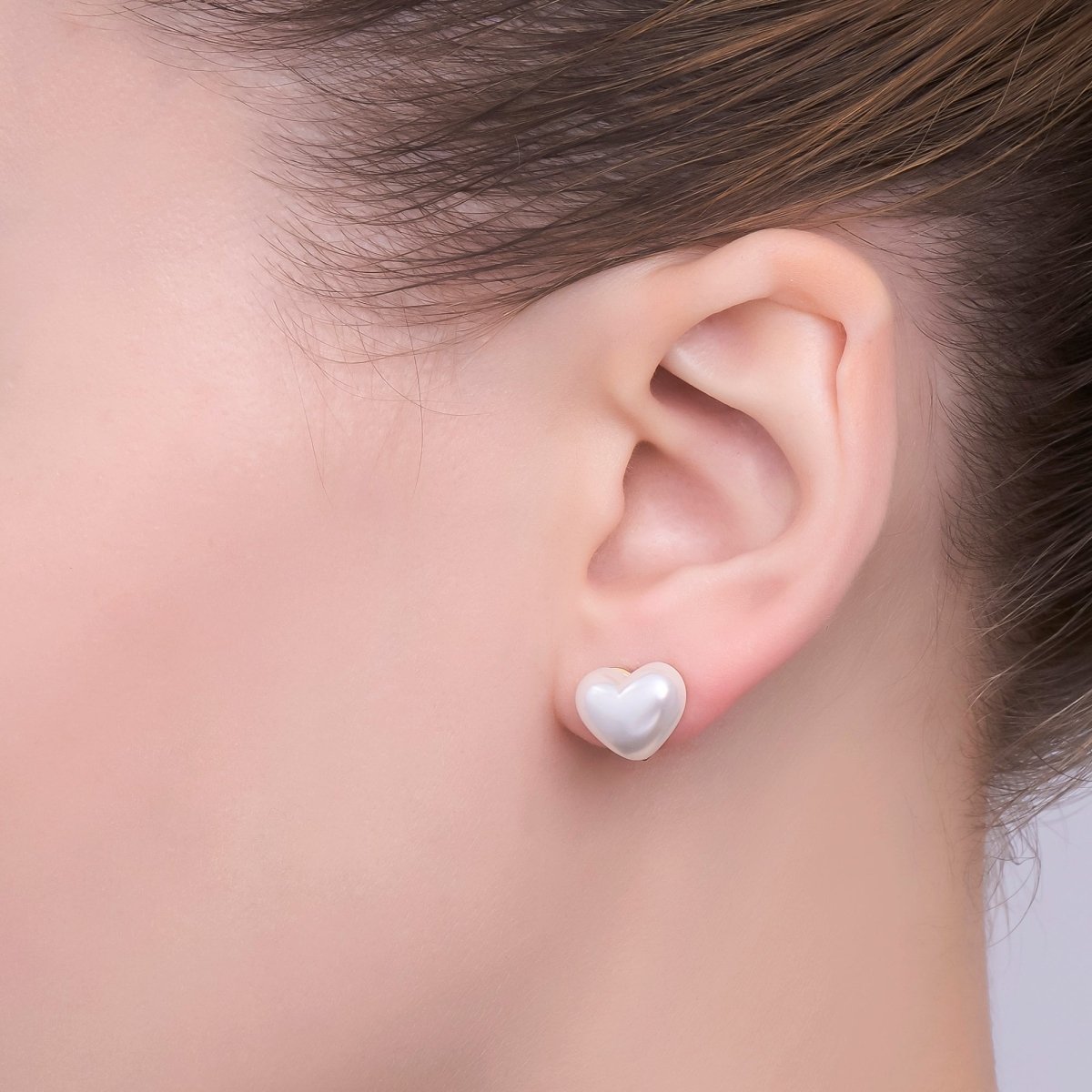 Faux Pearl Heart Stud Earrings in Gold Silver Jewelry AB - 550 - DLUXCA