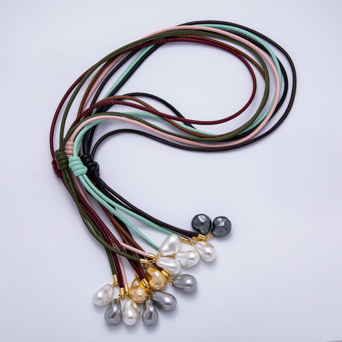 Freshwater Pearl Faux Leather Adjustable 33 Inch Lariat Necklace | WA - 04367 ~ WA - 04373 - DLUXCA