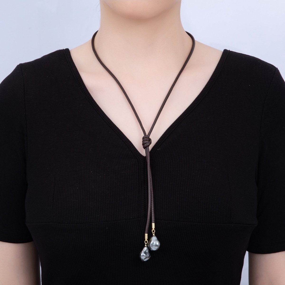 Freshwater Pearl Faux Leather Adjustable 33 Inch Lariat Necklace | WA - 04367 ~ WA - 04373 - DLUXCA