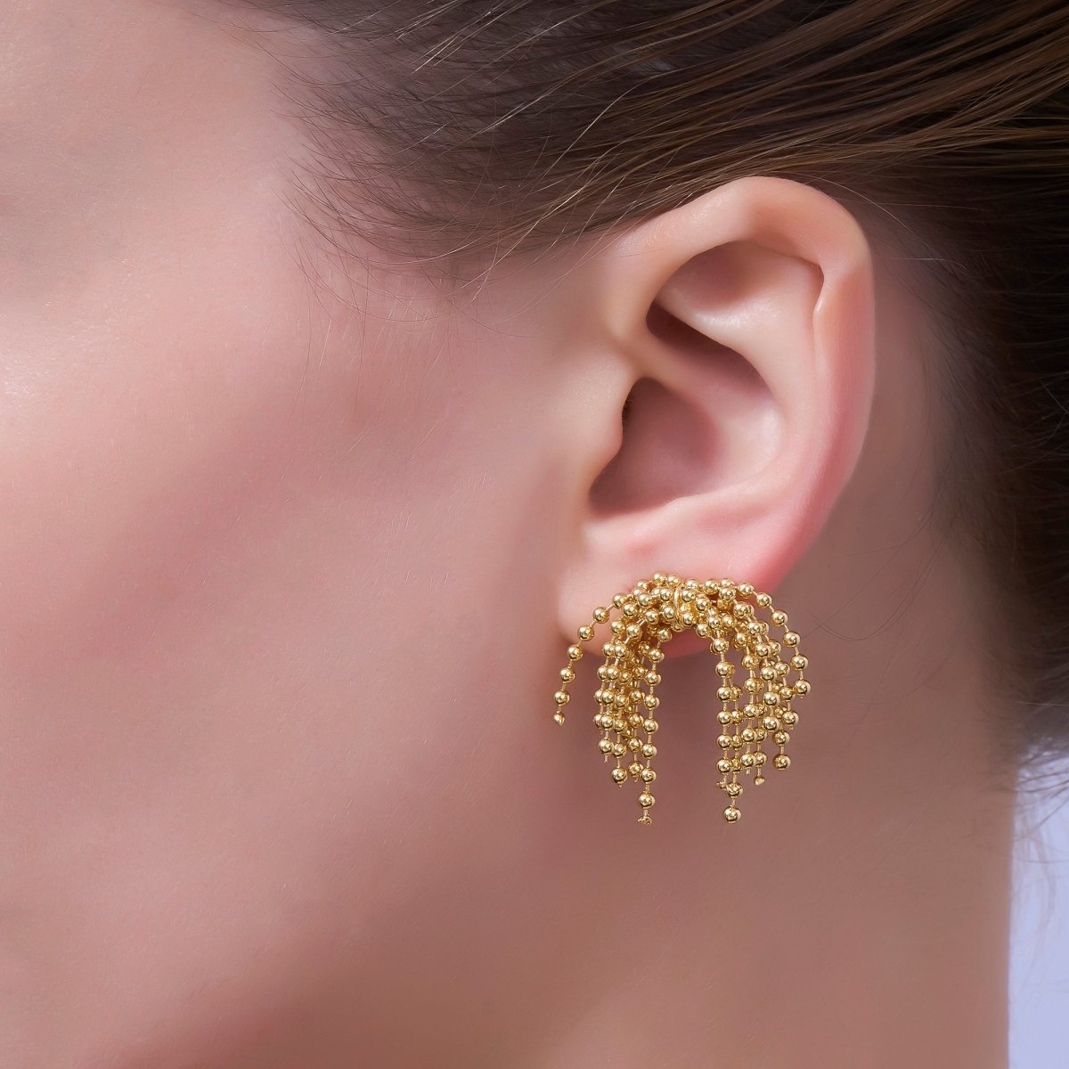 Geometric Multiple Beaded Ball Chain Stud Earrings in Gold & Silver | AD497 AD498 - DLUXCA
