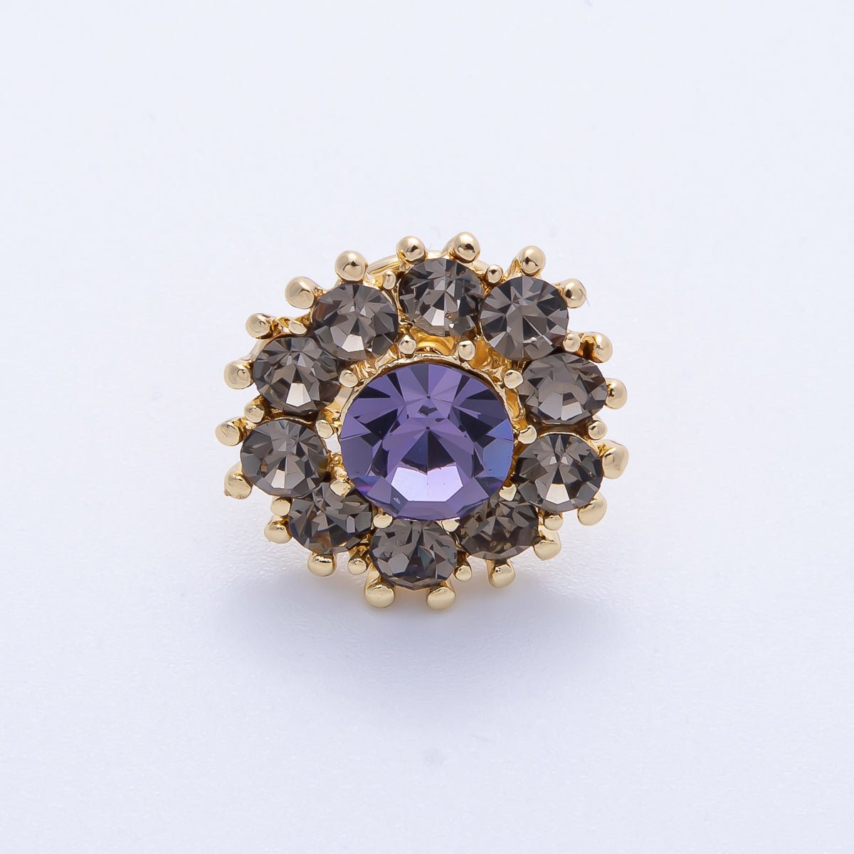 Gold 19mm Dark Rhinestone Round Pin Brooch | BH - 054 - DLUXCA