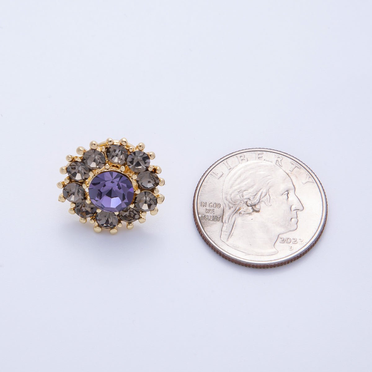Gold 19mm Dark Rhinestone Round Pin Brooch | BH - 054 - DLUXCA