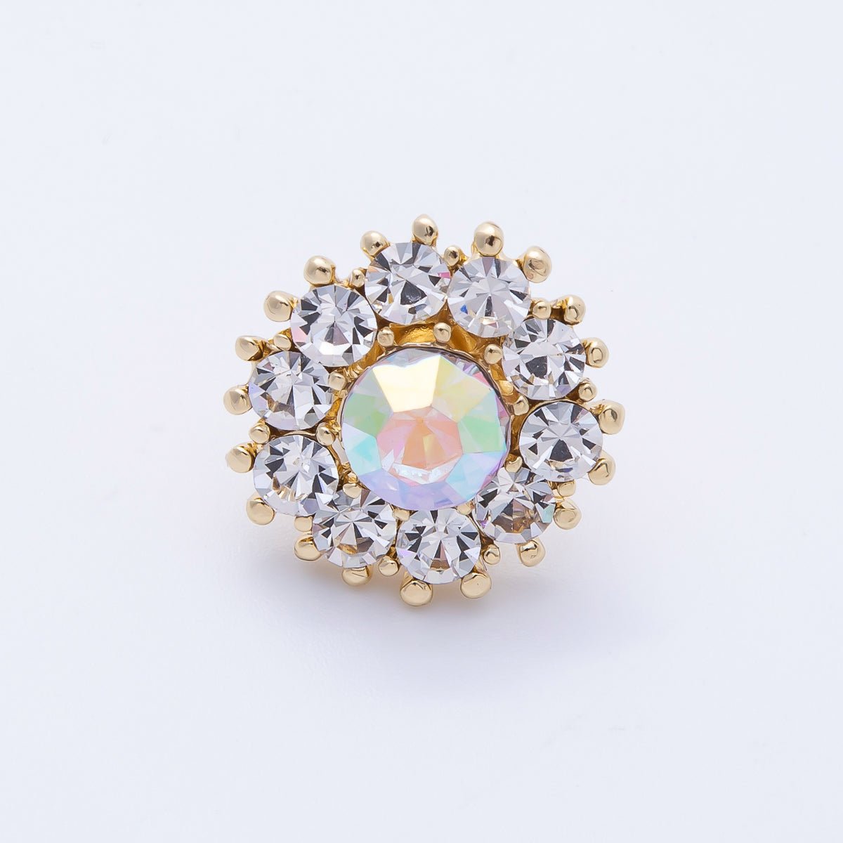 Gold 19mm Light Rhinestone Round Pin Brooch | BH - 053 - DLUXCA