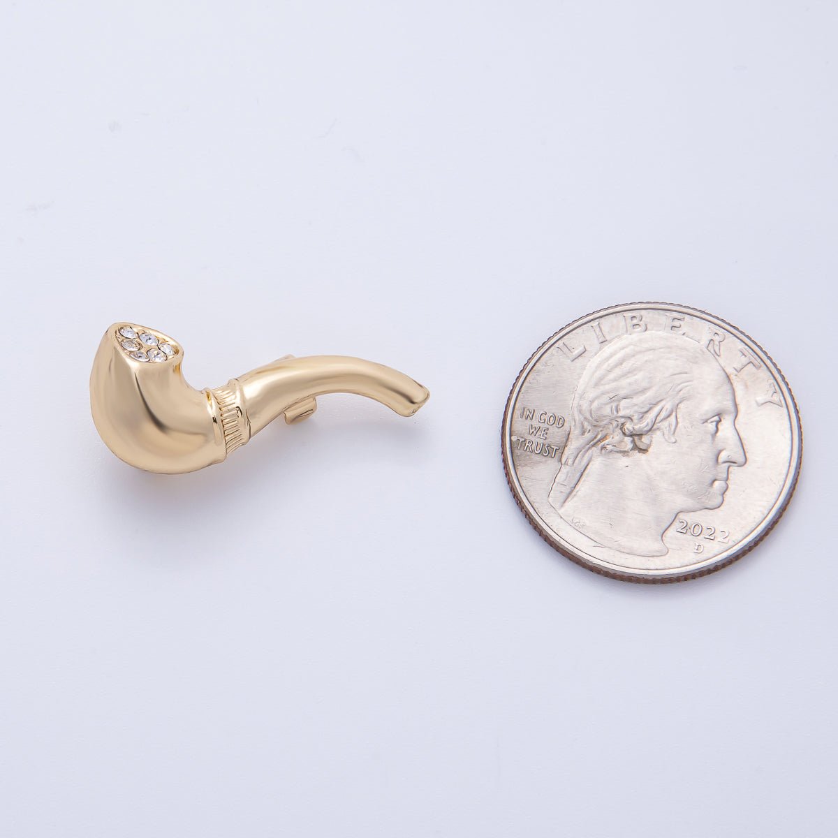 Gold 28mm x 12.5mm Clear Rhinestone Smoking Pipe Pin Brooch | BH - 065 - DLUXCA
