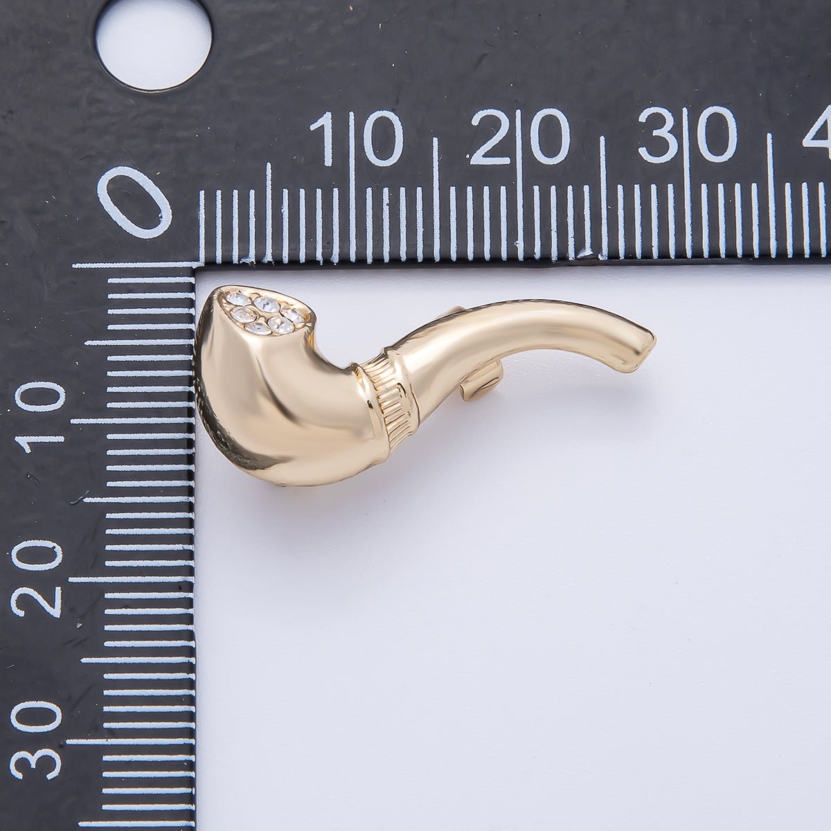 Gold 28mm x 12.5mm Clear Rhinestone Smoking Pipe Pin Brooch | BH - 065 - DLUXCA