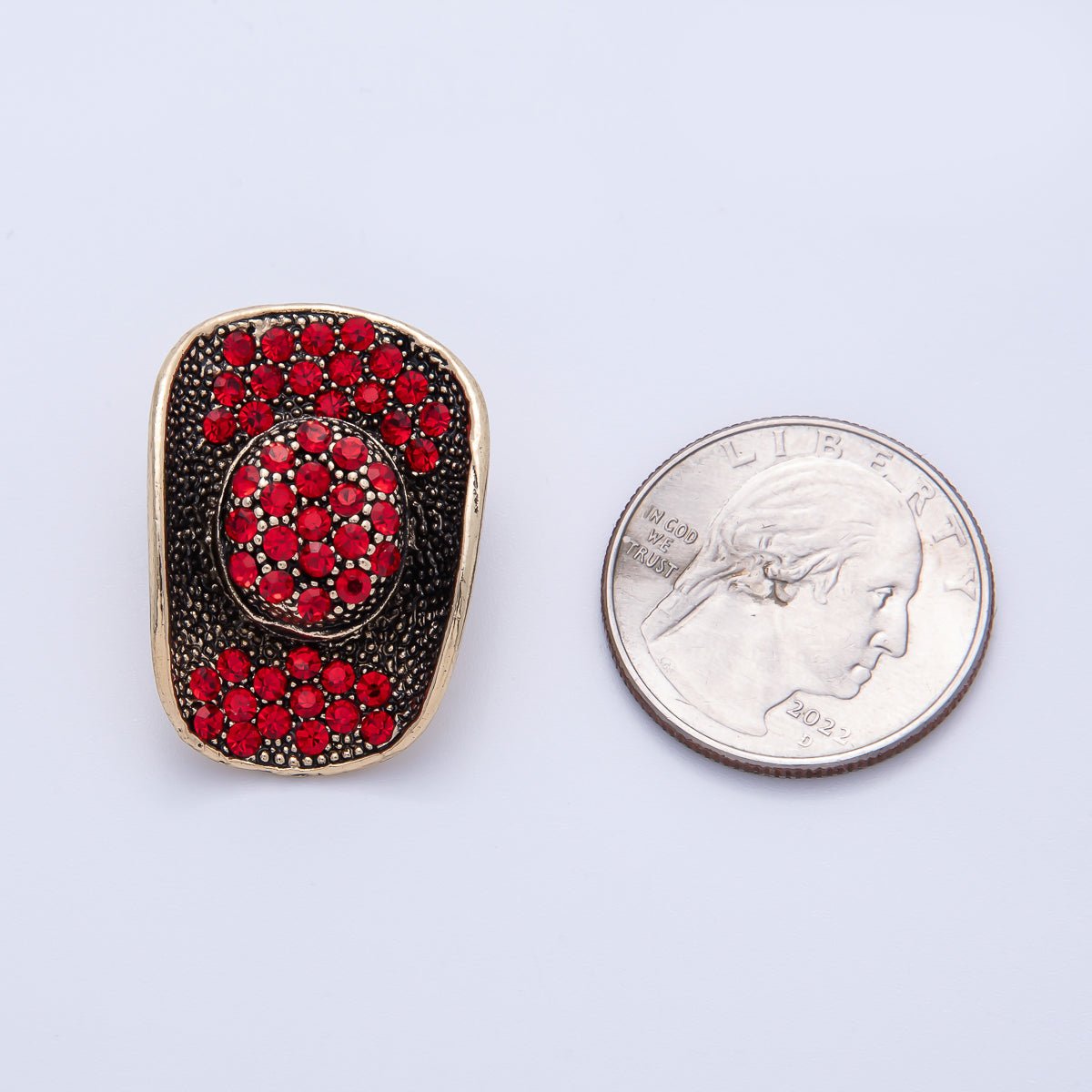 Gold 29.5mm x 21mm Red - Black Cowboy Hat Pin Brooch | BH - 082 - DLUXCA